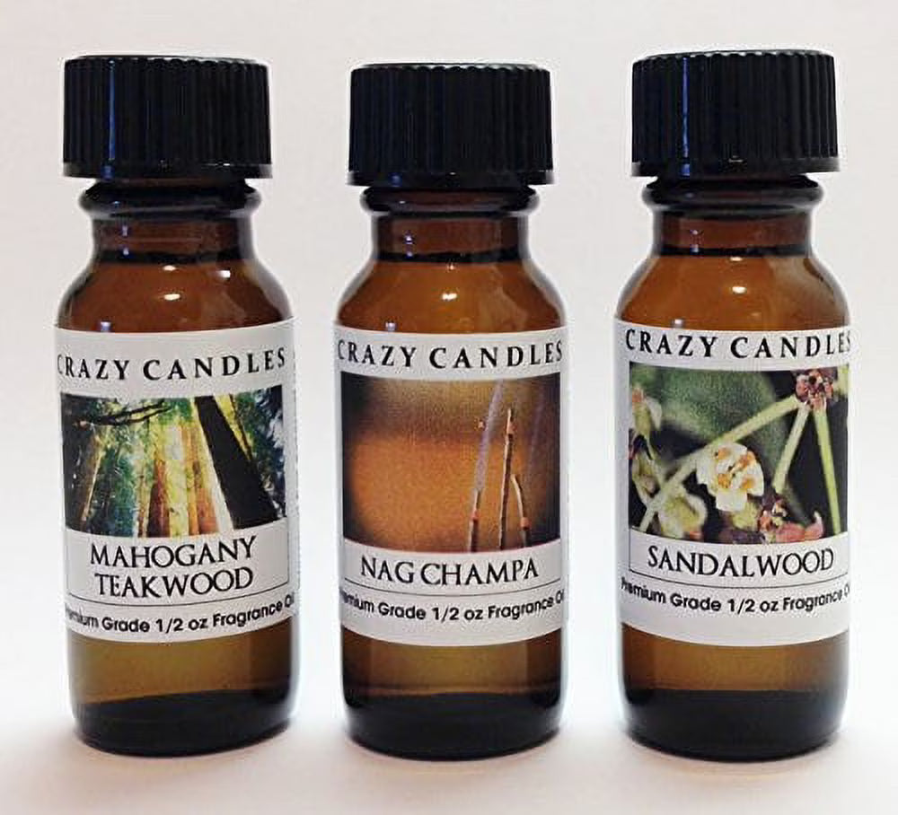 Mahogany Teakwood Nag Champa Sandalwood Scented Fragrance Oils Set of 3 N67274
