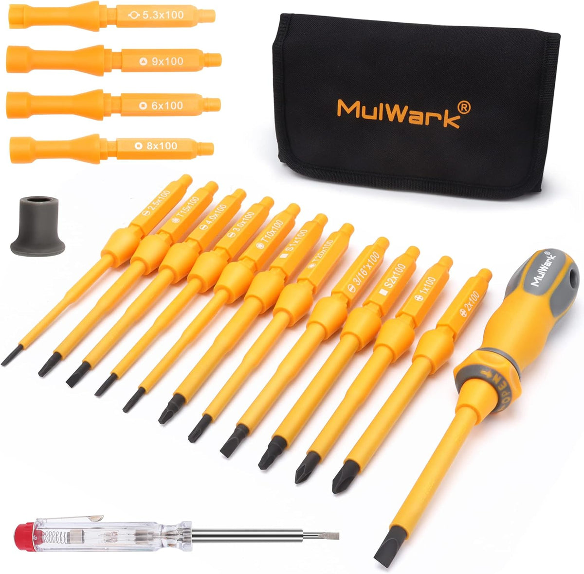 20-in-1 1000V Insulated Screwdriver Set, 12-Pcs Magnetic Phillips Slotted Square Torx Screwdriver, 4-Pcs Cabinet Utility Key & Tool Bag C45461
