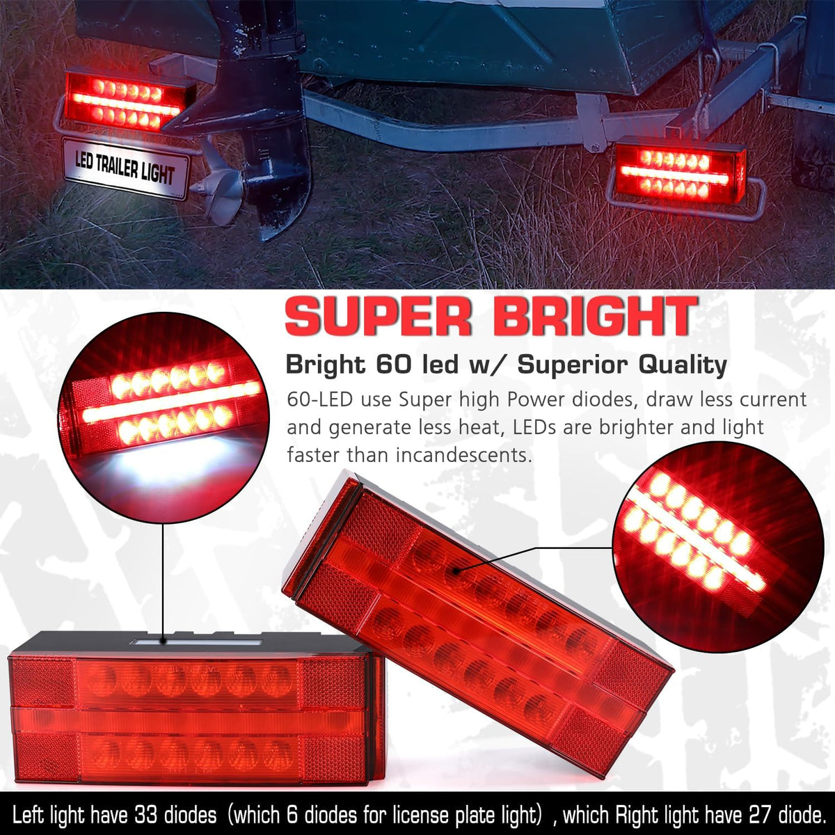 LED Submersible Rectangular Trailer Tail Light Kit C397038