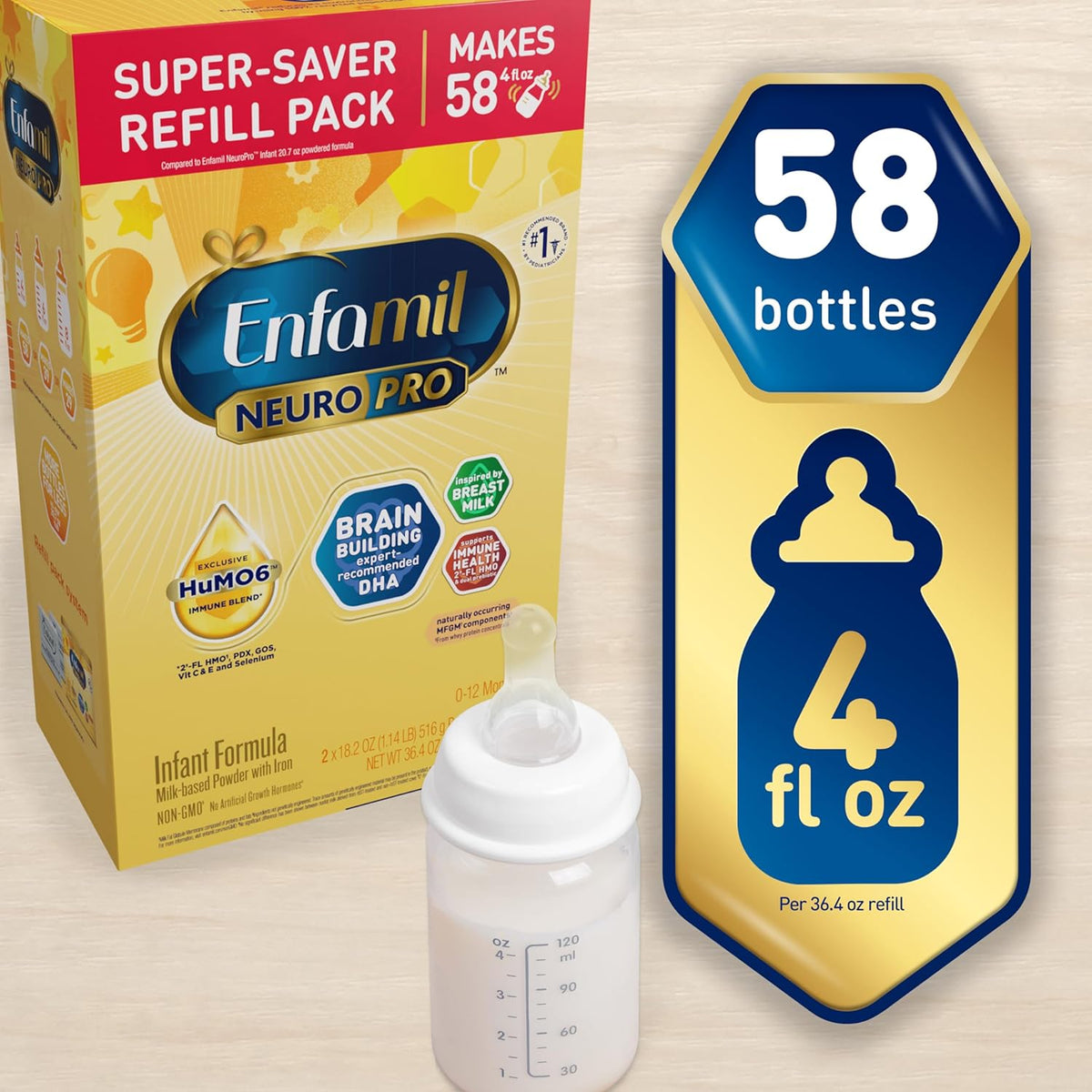 Baby Formula, Non-GMO, 36.4 Oz Refill Box + 8 Fl Oz Liquid (24 Count) A66962