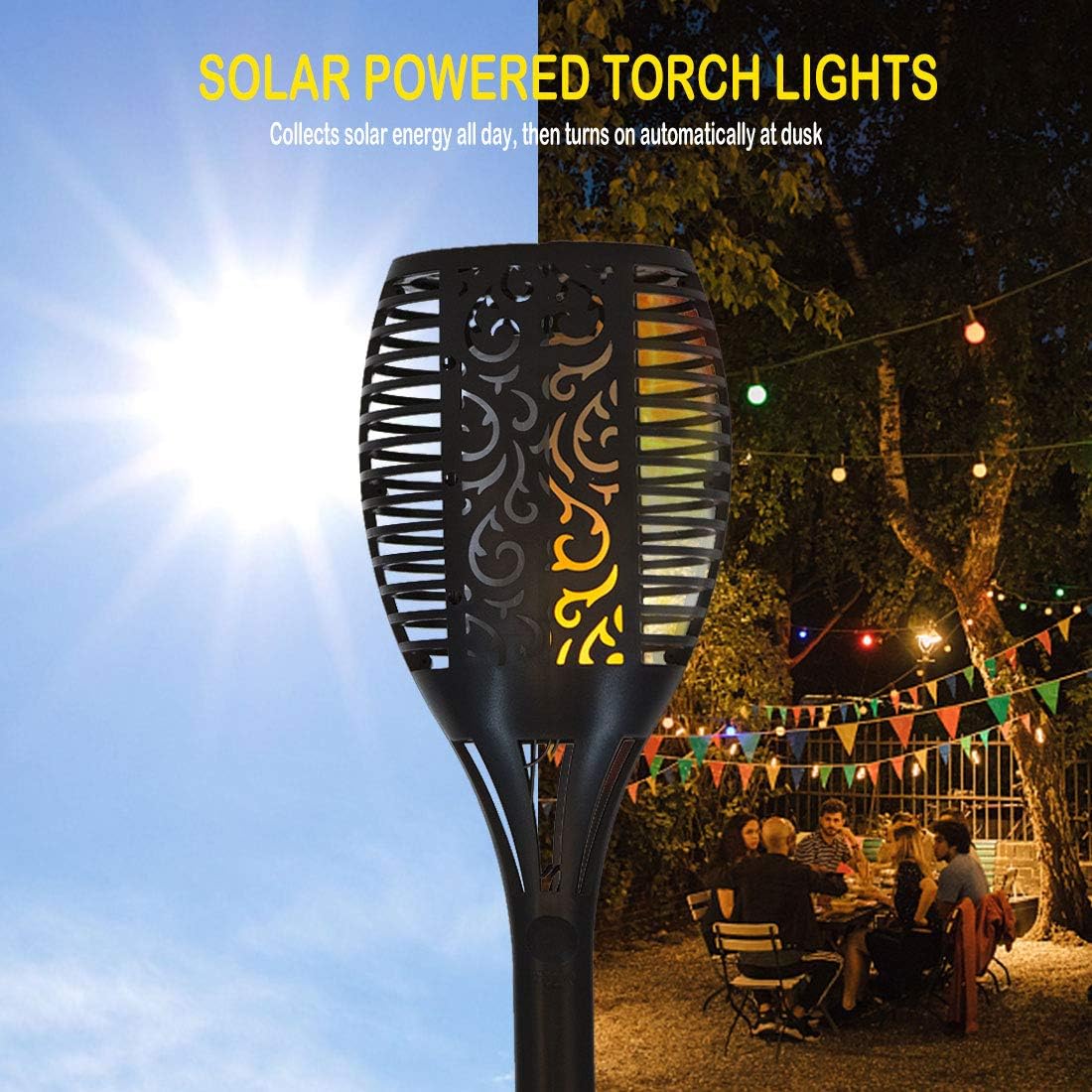 6 Pack Solar Outdoor Lights 96 LED Flickering Flames Waterproof B30342