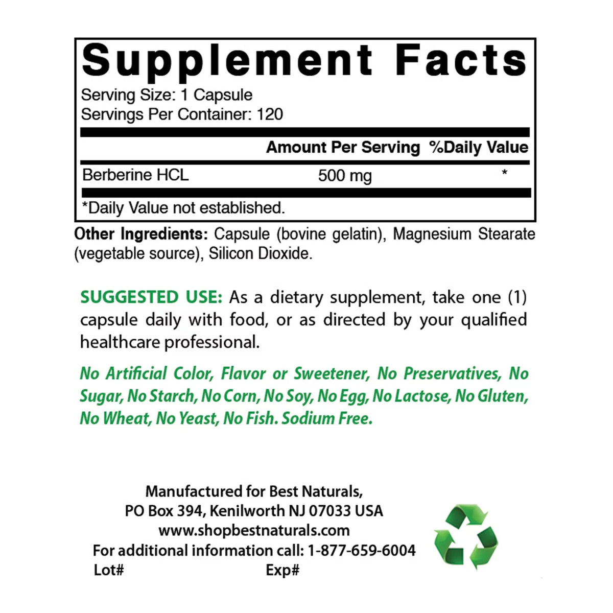 Berberine 500mg 120 Capsules 3 Pack J66383