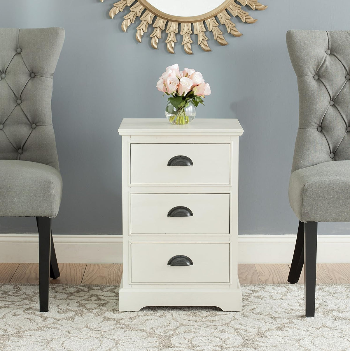 Grey 3 Drawer Side Table F2147