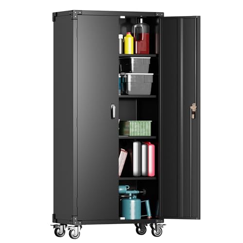 71" Tall Metal Storage Cabinet with 5 Tier Shelves and Locking Doors C3117