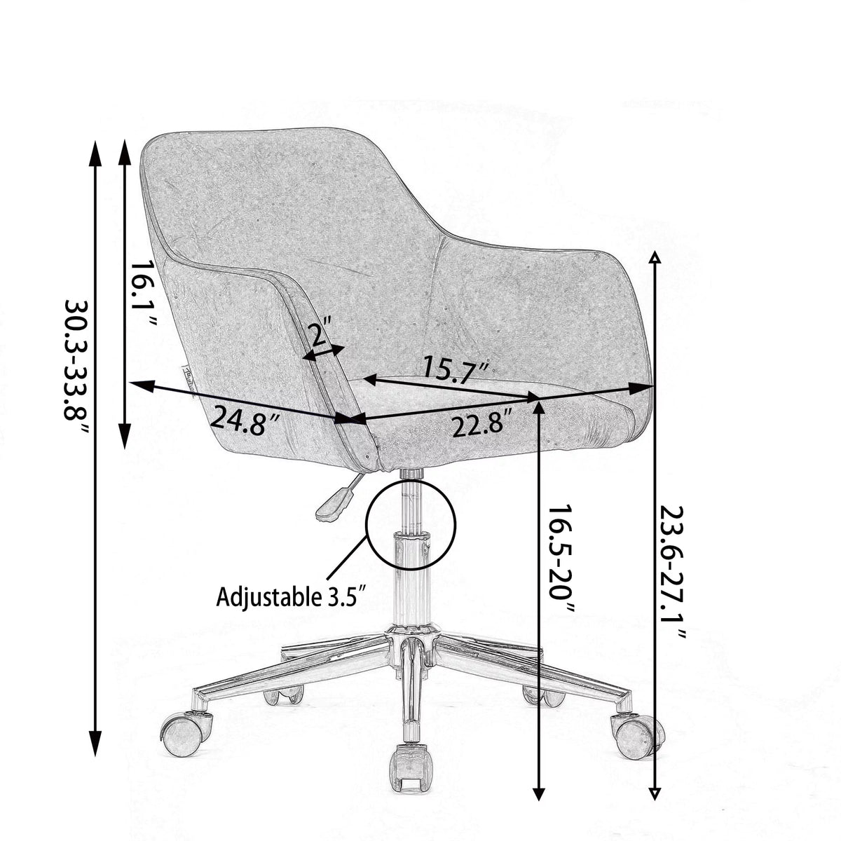 Aqua Light Blue Velvet Adjustable Height Office Chair Y800