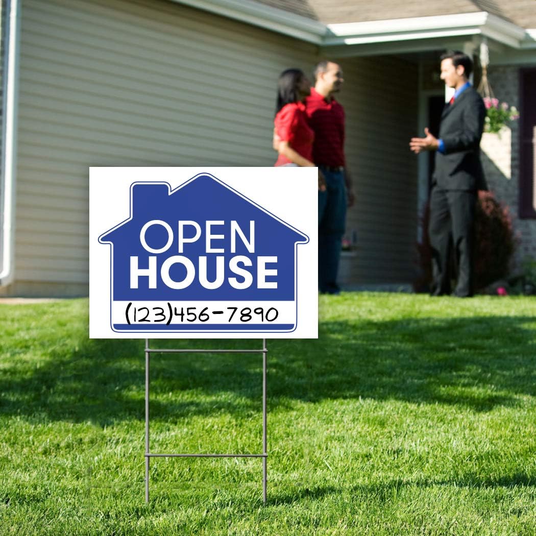 5 Double Sided Blue Property Yard Sign Bulk Pack with 5 Heavy Duty Rust Free H Wire Stakes, 18”x 24”, Pack of 2 R275