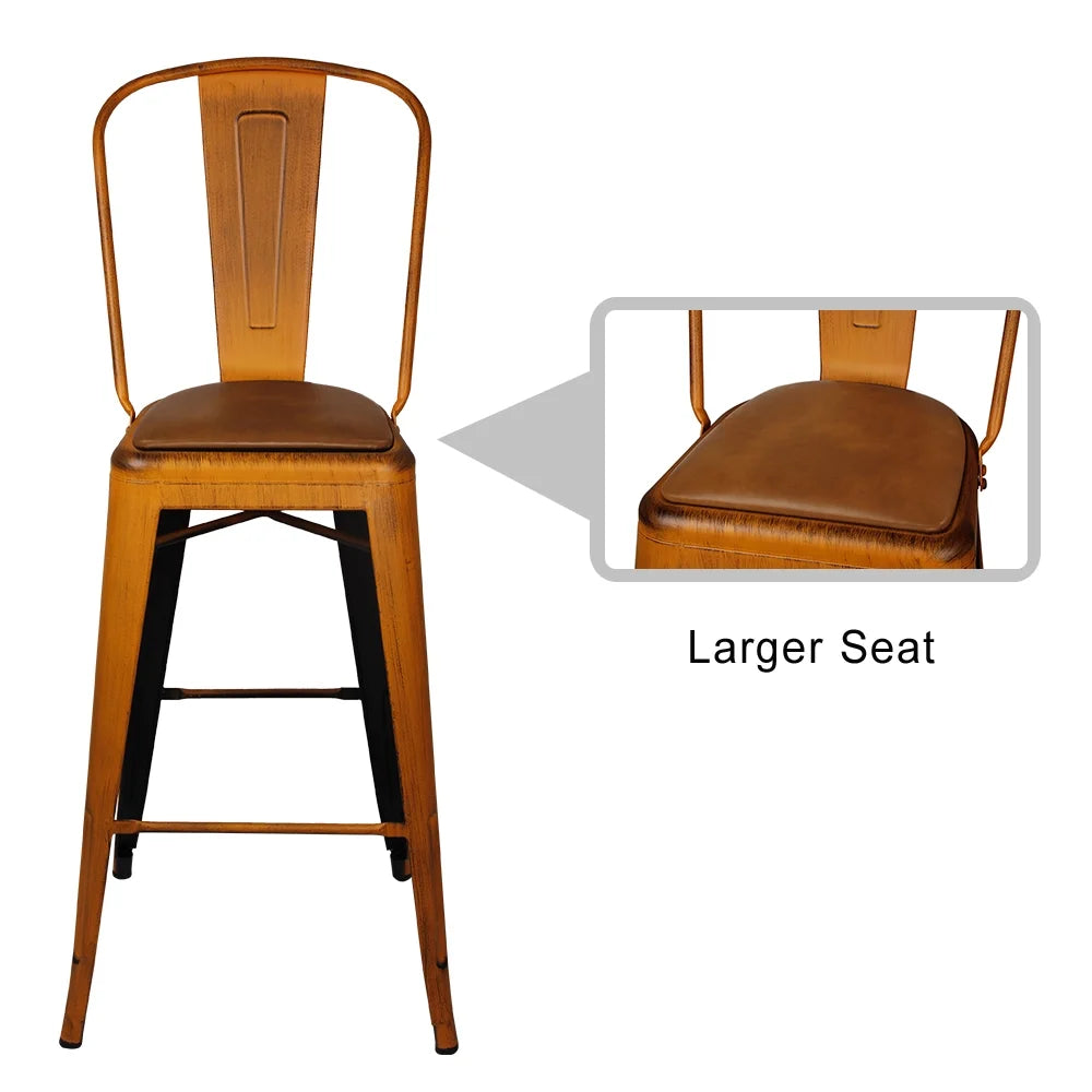 30 inch High Back Bar Stools Set of 6 Vegan Leather Seat W535399