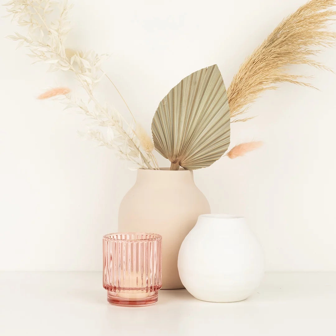Blush Pink Ribbed Glass Votive Candle Holders, Pack of 6 I6042