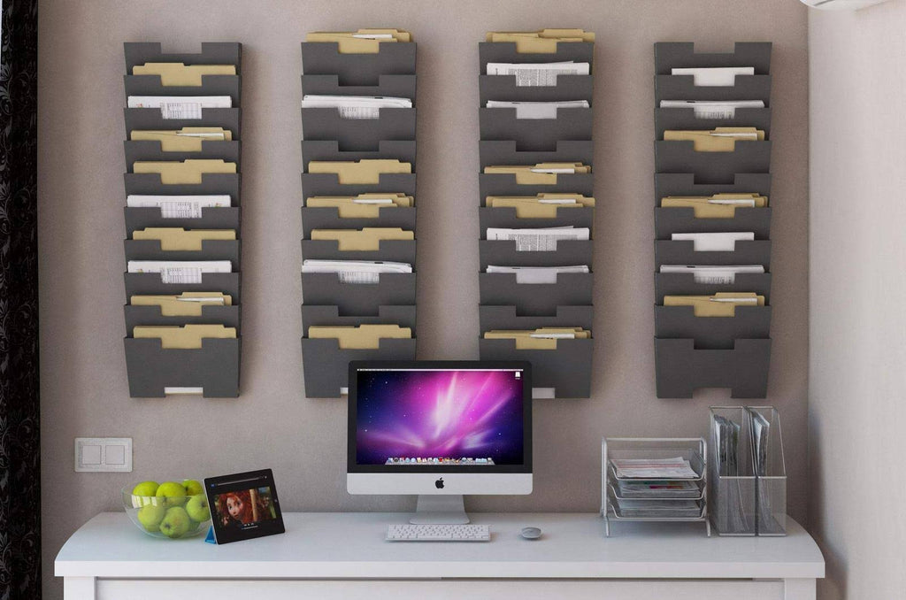 Gray Wall Mount Steel Vertical File Organizer 10 Sectional Modular T755344