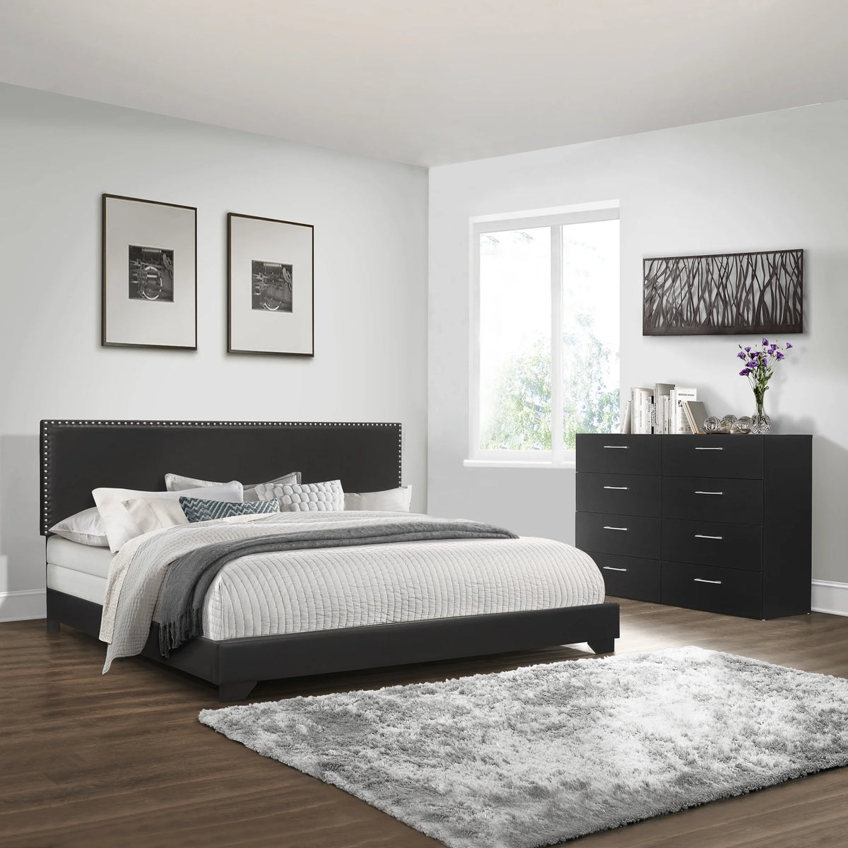Charcoal Fabric Upholstered Queen Bed D5904