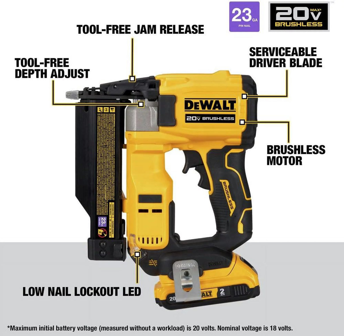 20V MAX Cordless 23 Gauge Pin Nailer Kit with 2.0Ah Battery and Charger G550162