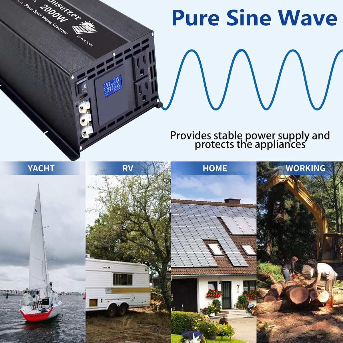 2000W 24V Pure Sine Wave Power Inverter with Dual US Outlet O8936