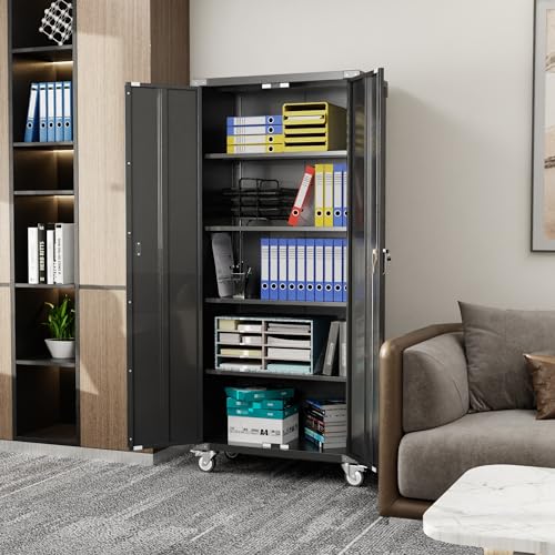 71" Tall Metal Storage Cabinet with 5 Tier Shelves and Locking Doors C3117