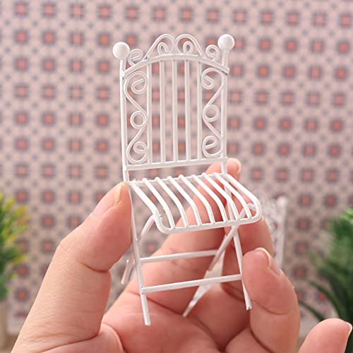 Miniature Bistro Table & Chairs Set Metal 1:12 Scale White Furniture Z33287