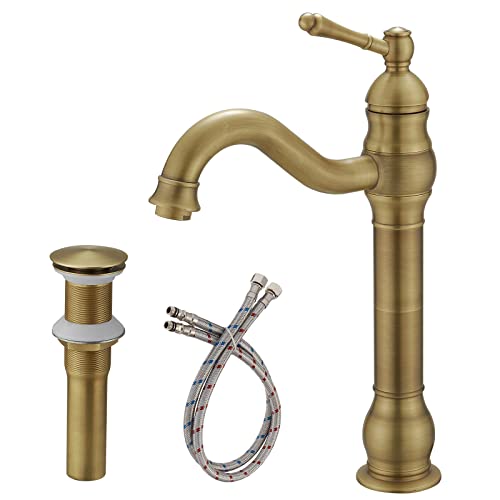 Antique Brass Vessel Sink Faucet Single Hole with Pop Up Drain G4486