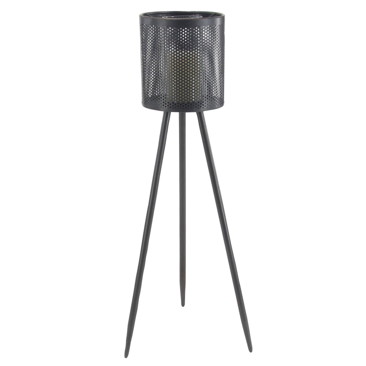 Black Iron and Glass Floor Candle Holder J527071
