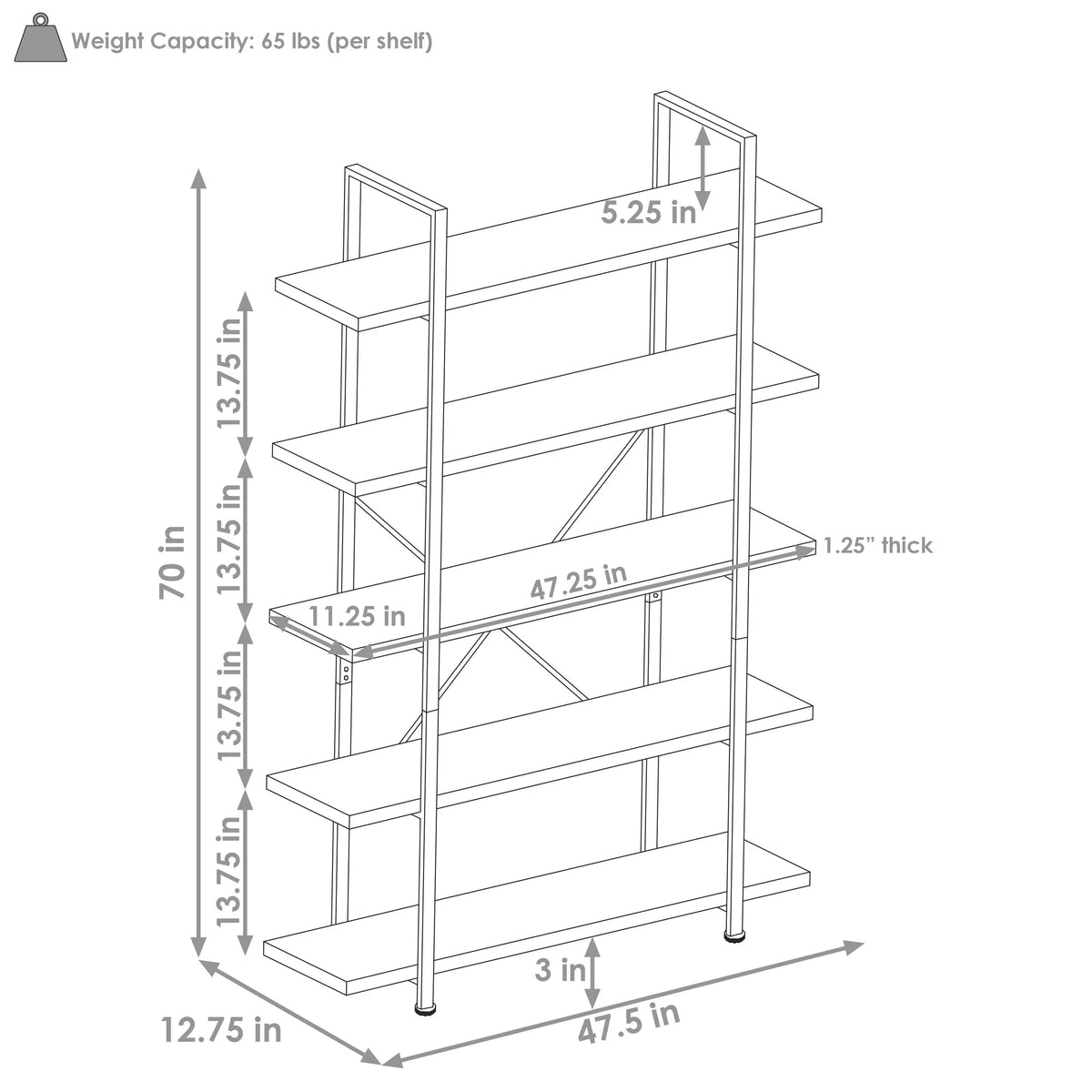 5 Shelf Wood Veneer Bookshelf H438