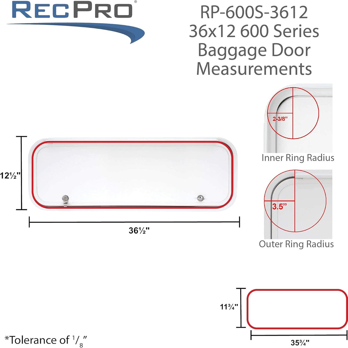 RV Baggage Door 36 Wide x 12 High with Rounded Corners C7964
