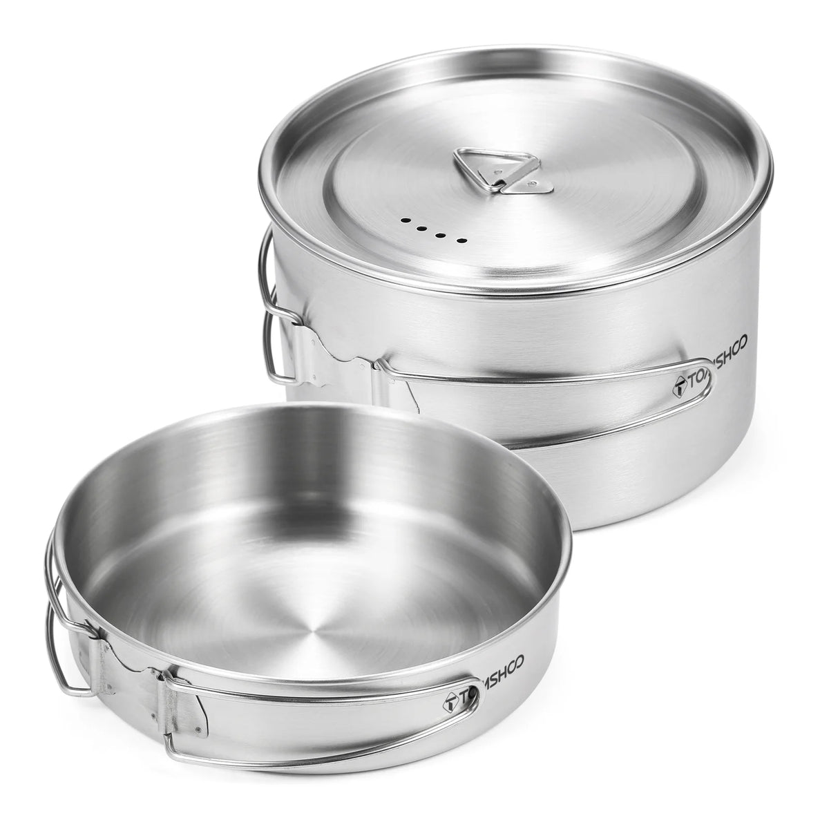 2pcs Stainless Steel Camping Cookware Set with Mesh Carry Bag B58496