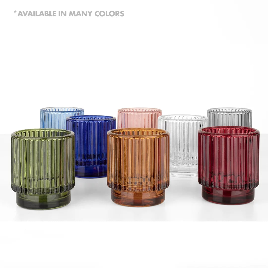 Blush Pink Ribbed Glass Votive Candle Holders, Pack of 6 I6042