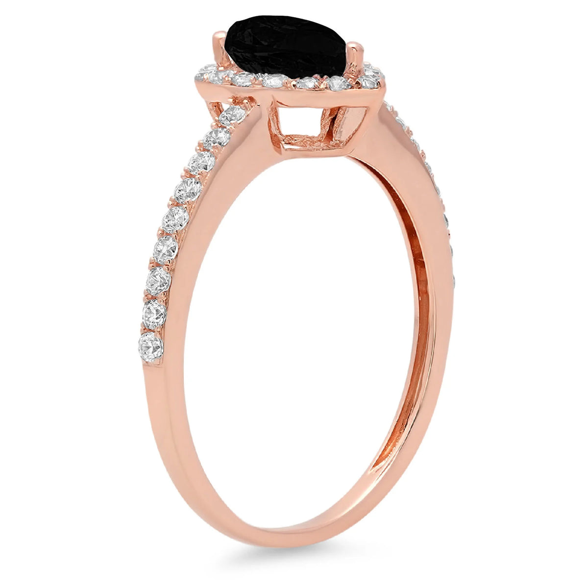 1.32ct Pear Cut Black Onyx Rose Gold Halo Ring Q497