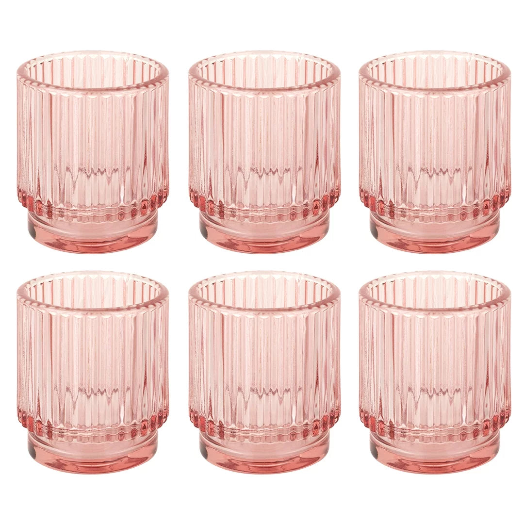 Blush Pink Ribbed Glass Votive Candle Holders, Pack of 6 I6042