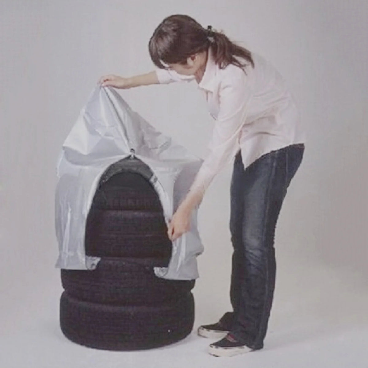 Tire Storage Cover for 4 Tires Stacked Large 210D Oxford Cloth Foldable Adjustable Bag Z270