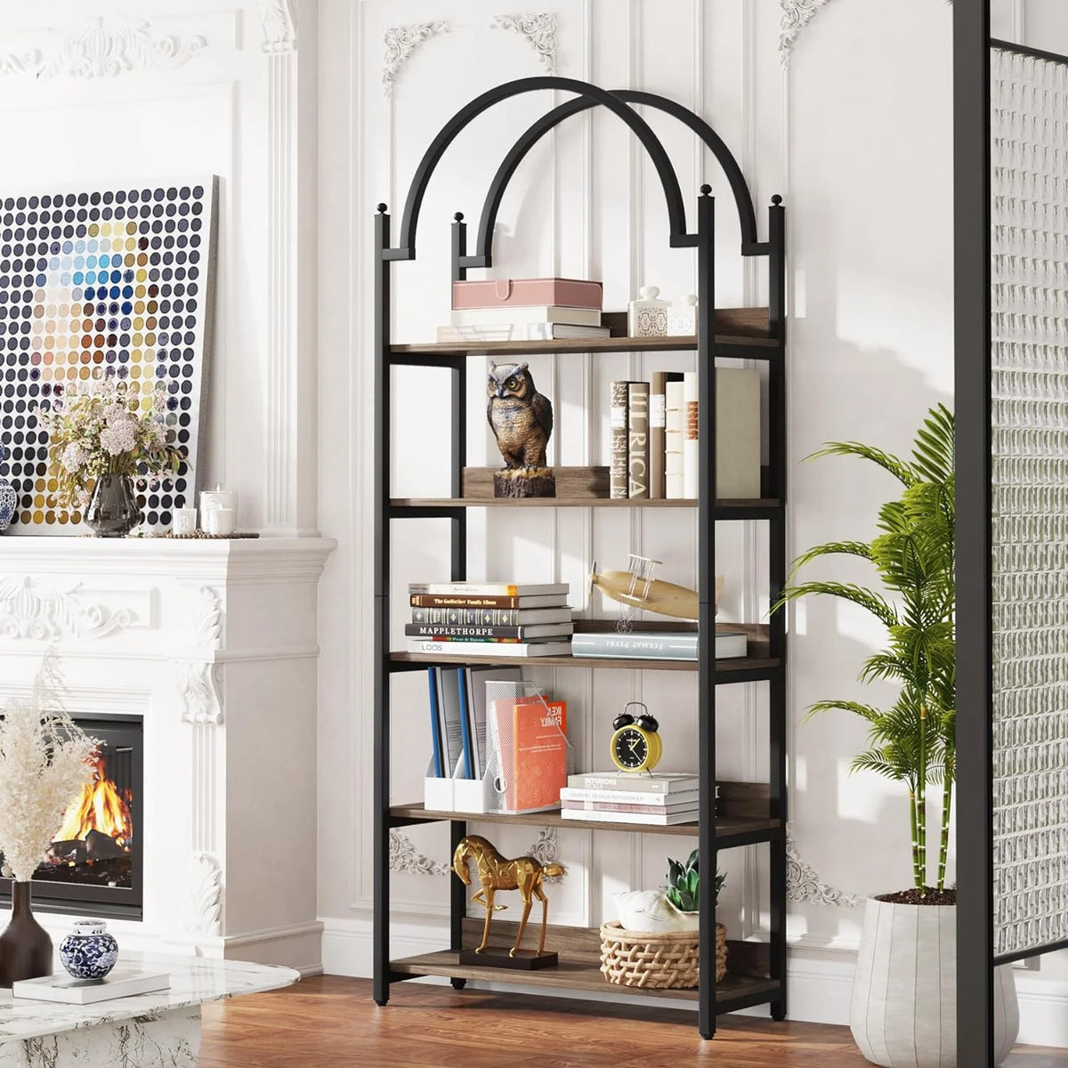 72.4 inch Tall 5 Tier Arched Bookshelf K2193