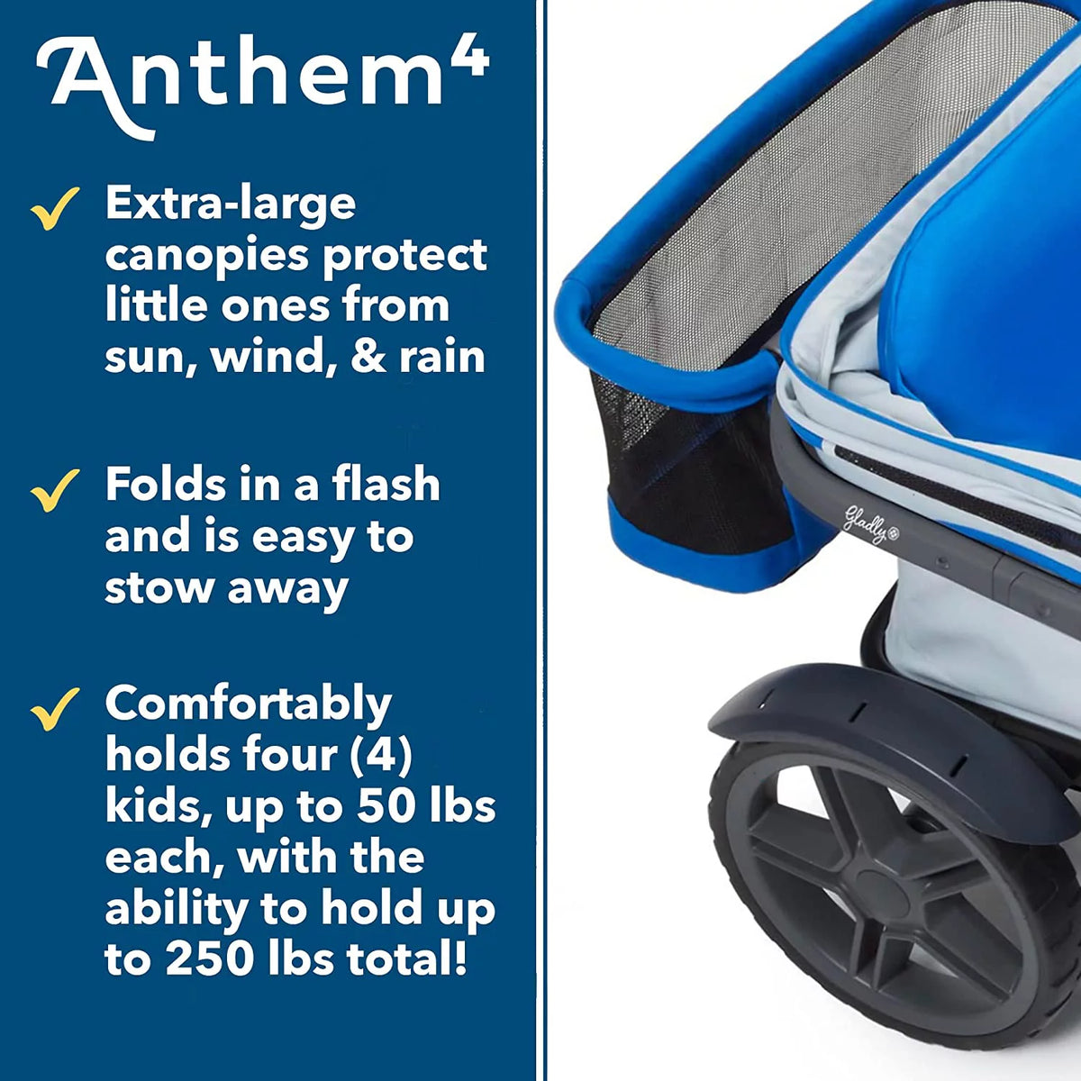 4-Seater Wagon Stroller with Rugged Wheels and Removable Canopy H6341