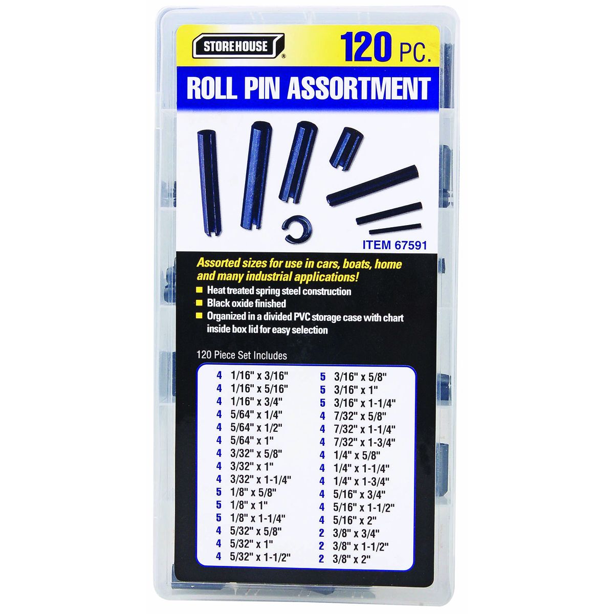 Roll Pin Assortment, 120-Piece B65466