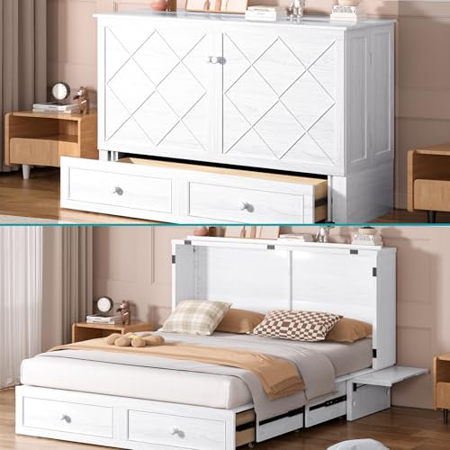 Queen Cabinet Cube Chest Bed with Tri-fold Mattress V43464