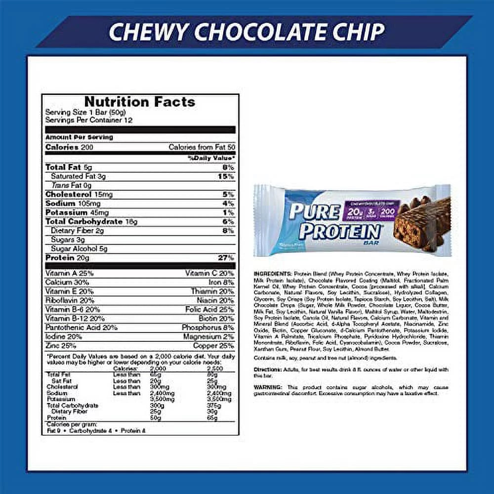 Chewy Chocolate Chip Protein Bars, 1.76oz, 12 Pack Y587