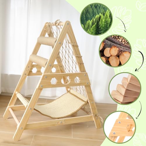 Cat Tower with Hammock Sisal Ball Solid Wood Cat Tree L232