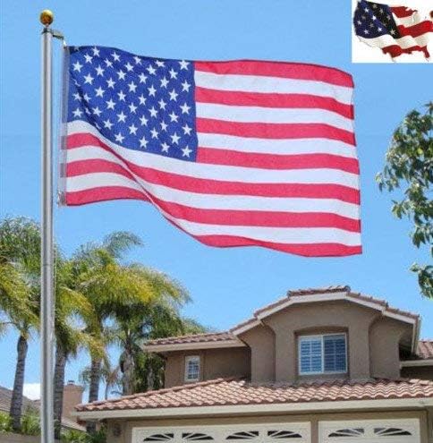 25 FT Heavy Duty Residential Flag Pole Complete Set with Sewn Stars and Stripes 4x6 FT Nylon Flag B589234