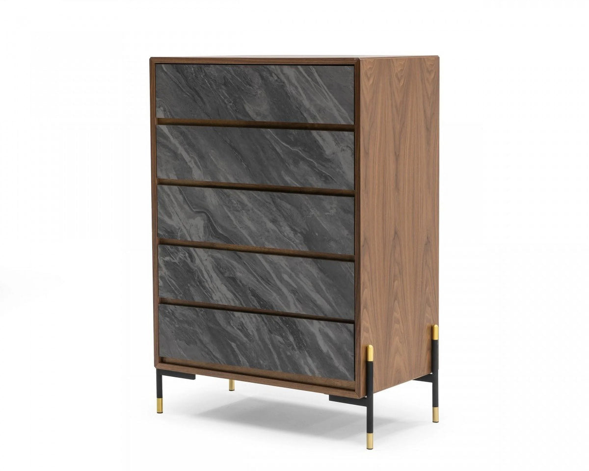 Walnut & Gray Manufactured Wood Five Drawers Chest G7437