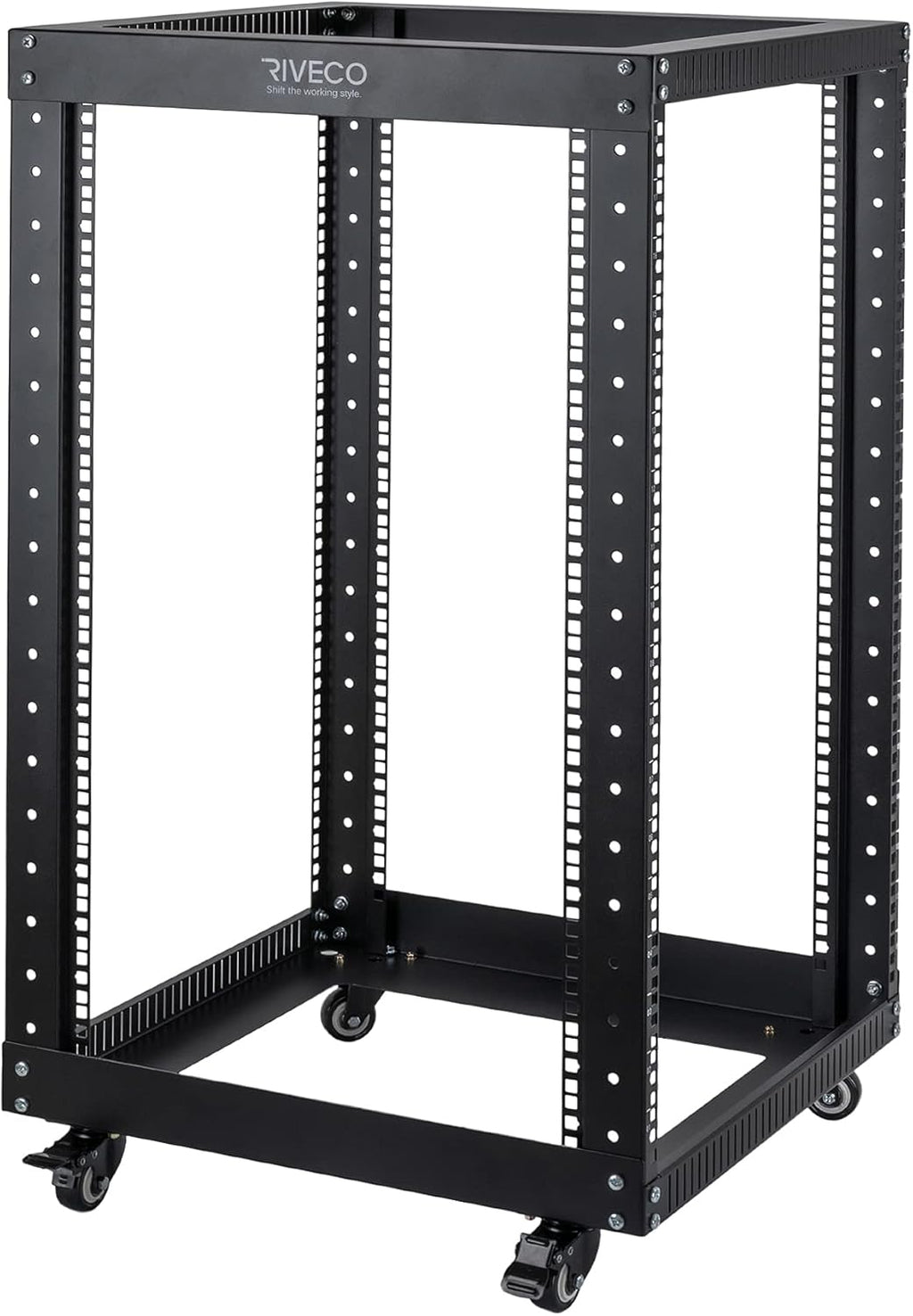 18U 4 Post Open Frame Server Rack with Brake Casters Black S131532