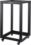 18U 4 Post Open Frame Server Rack with Brake Casters Black S131532