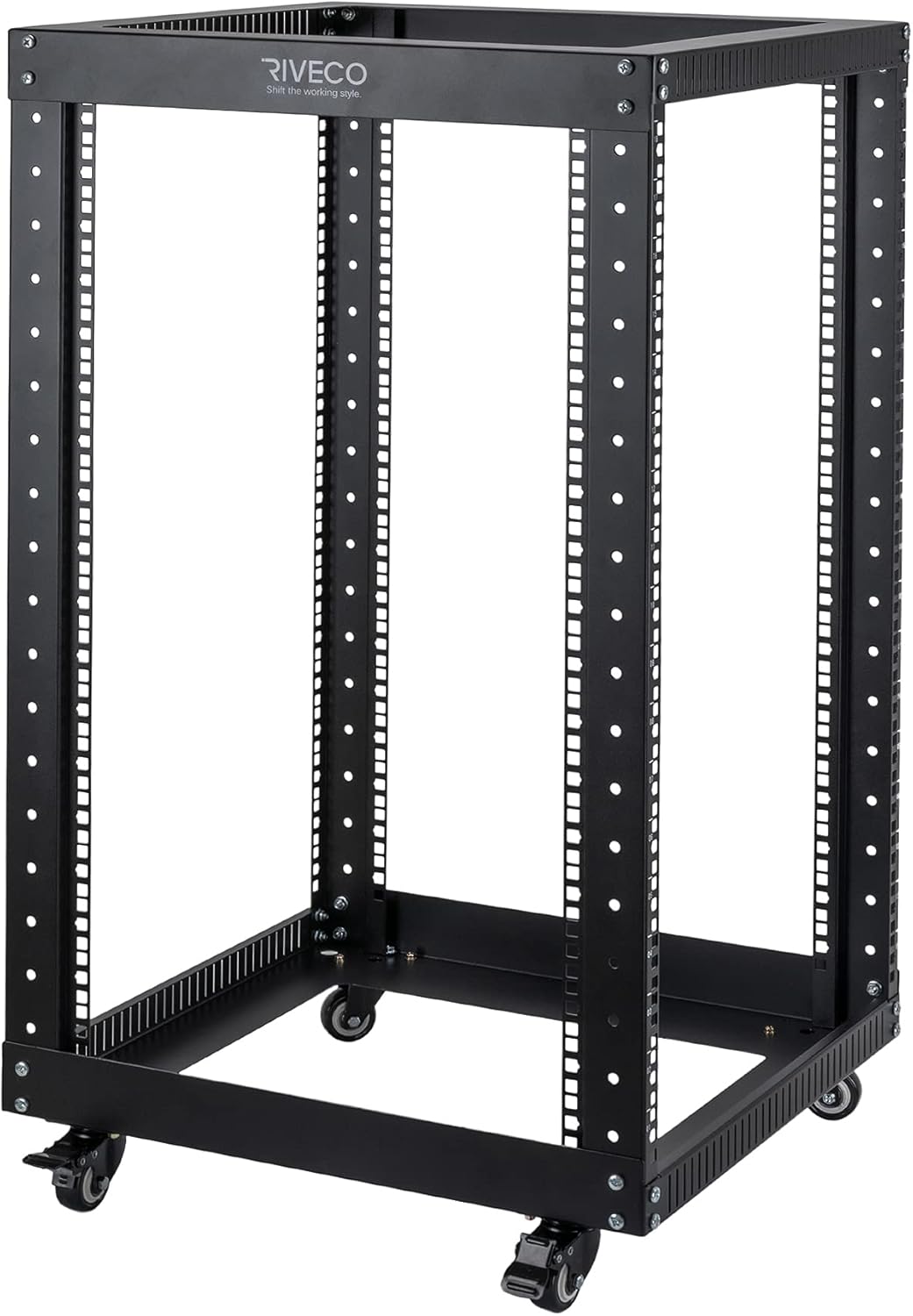 18U 4 Post Open Frame Server Rack with Brake Casters Black S131532