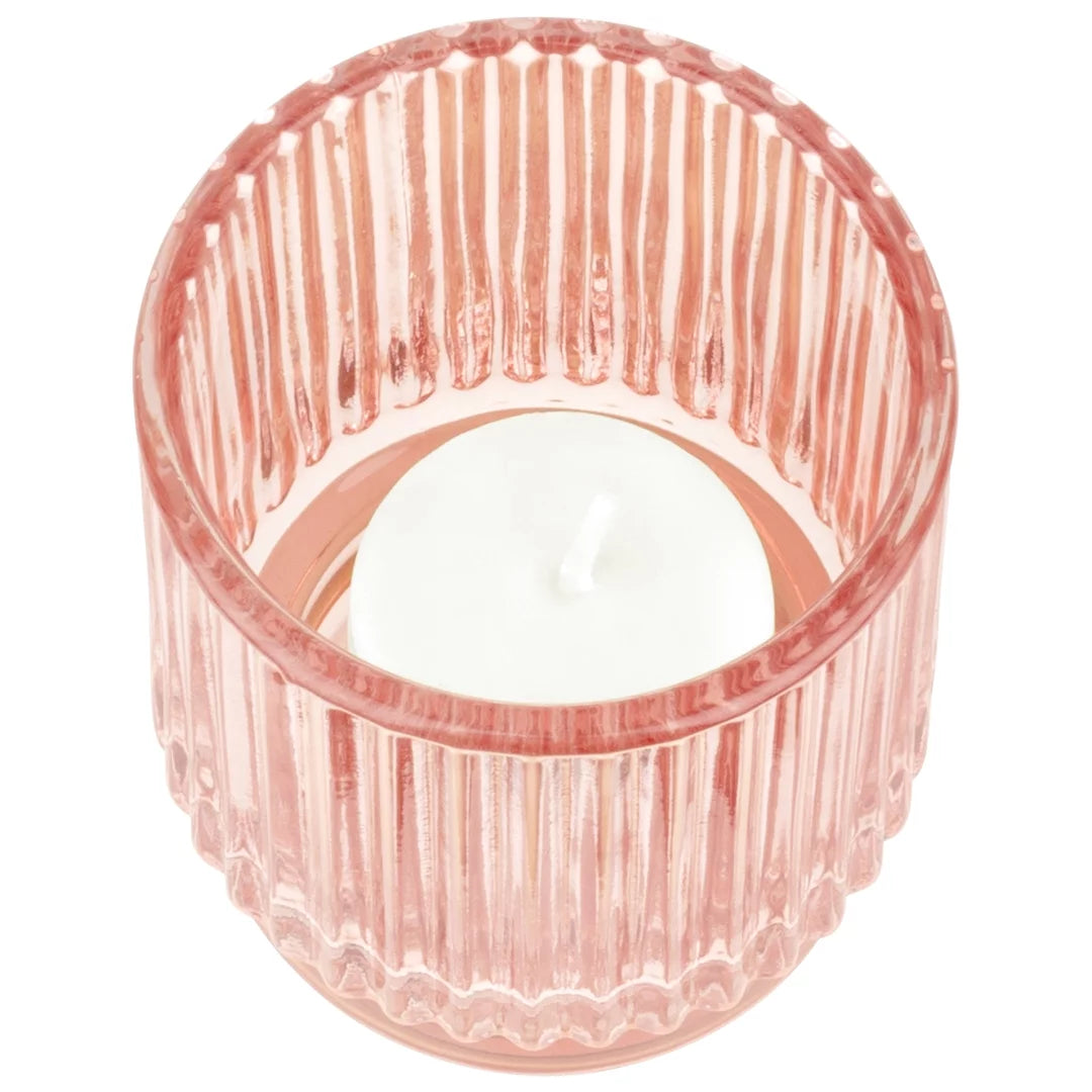Blush Pink Ribbed Glass Votive Candle Holders, Pack of 6 I6042