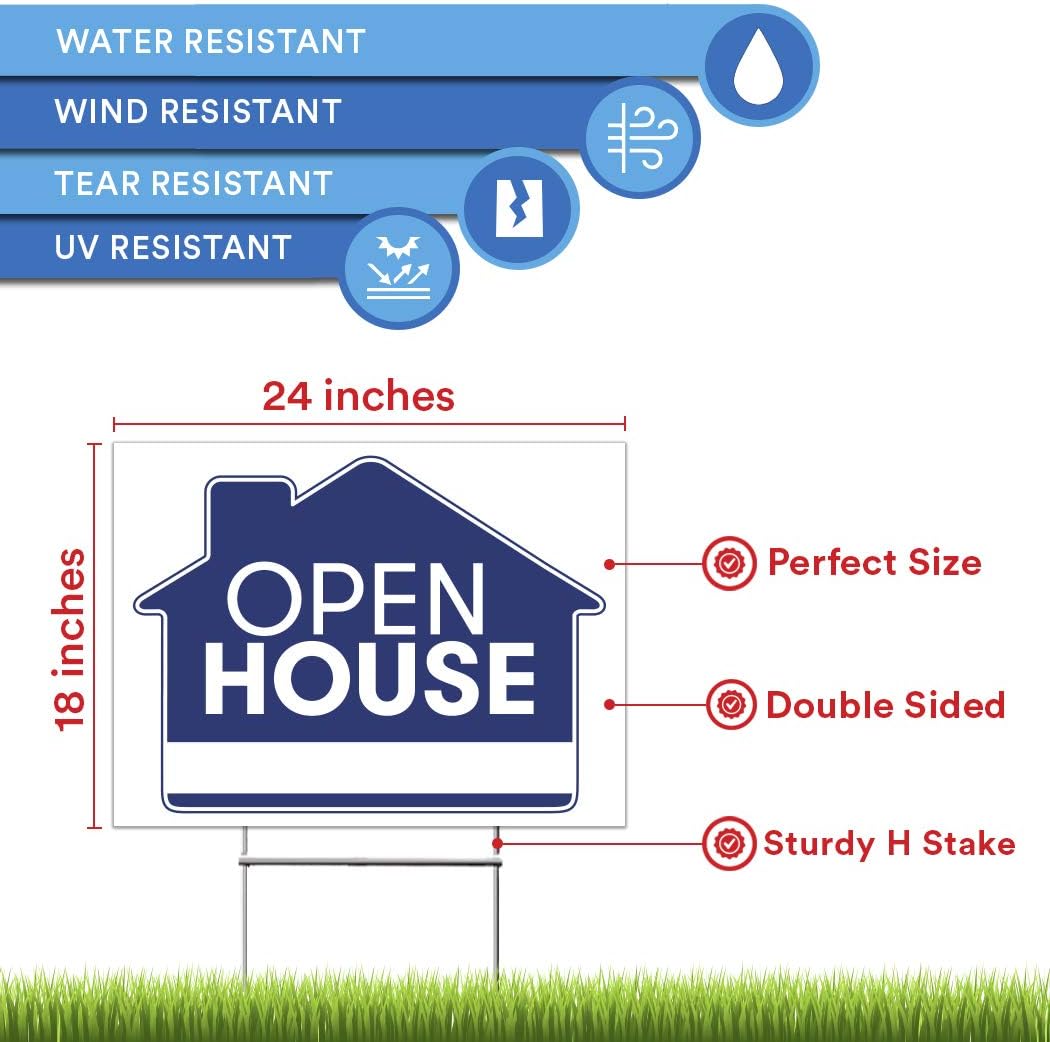 5 Double Sided Blue Property Yard Sign Bulk Pack with 5 Heavy Duty Rust Free H Wire Stakes, 18”x 24”, Pack of 2 R275