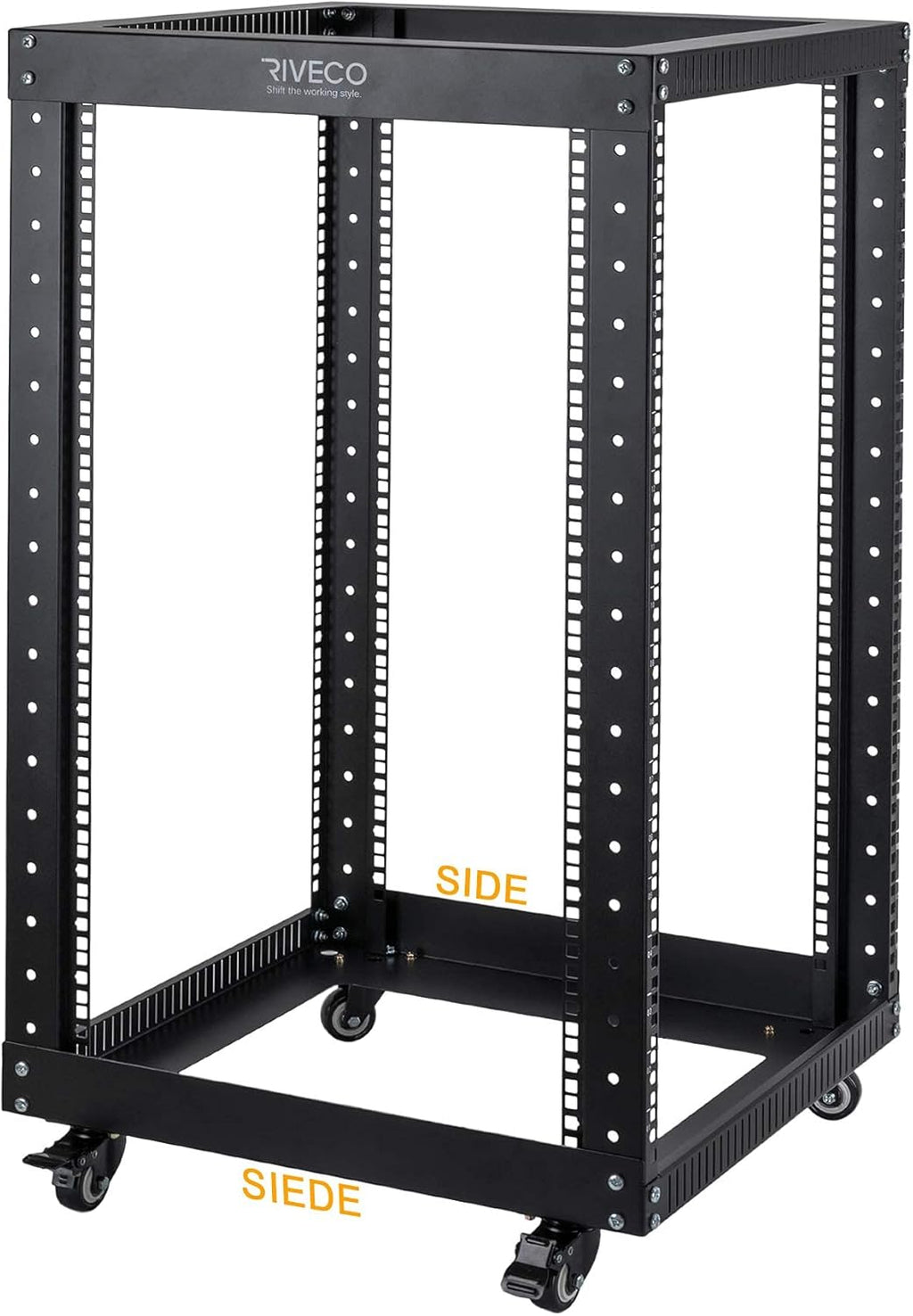 18U 4 Post Open Frame Server Rack with Brake Casters Black S131532