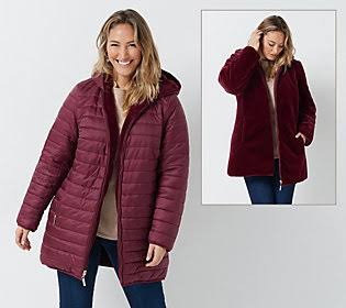 Reversible Faux Fur and Water Resistant Jacket, X-Small, Deep Burgundy W8874