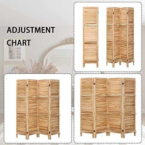 4 Panel Wooden Room Divider with Shelves (Deep Brown) Y25769