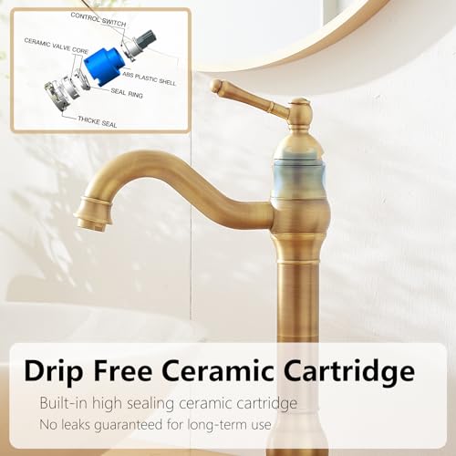Antique Brass Vessel Sink Faucet Single Hole with Pop Up Drain G4486