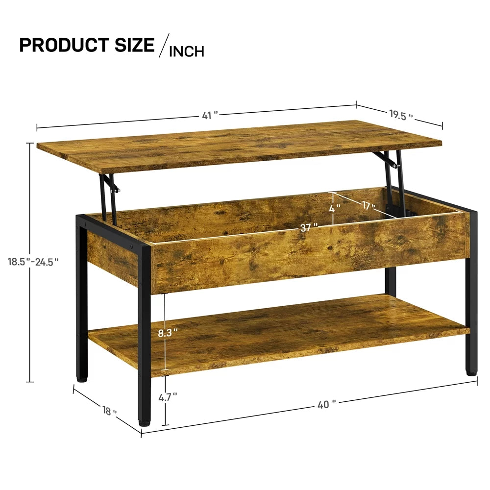 Rustic Brown Wood Lift Top Coffee Table with Hidden Compartment Q78737