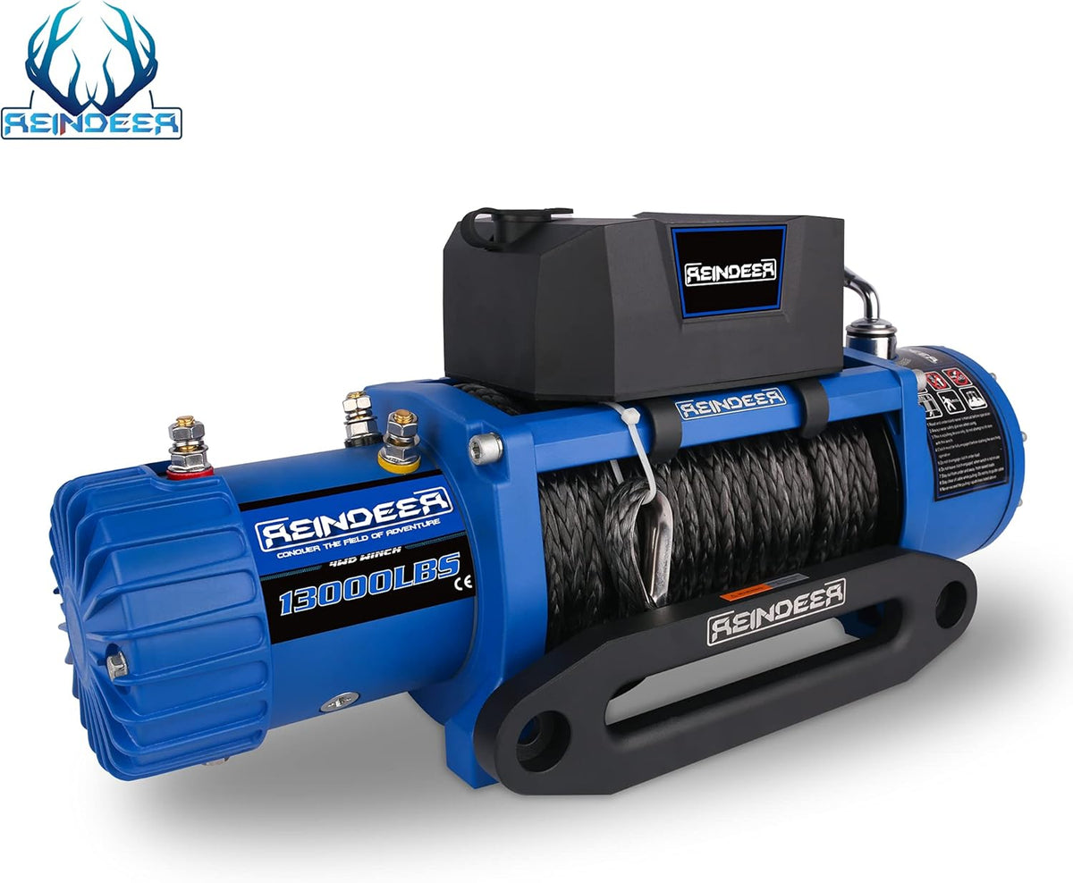 12V 13000 lb Electric Winch Synthetic Rope with Hawse Fairlead Waterproof IP67 D6147