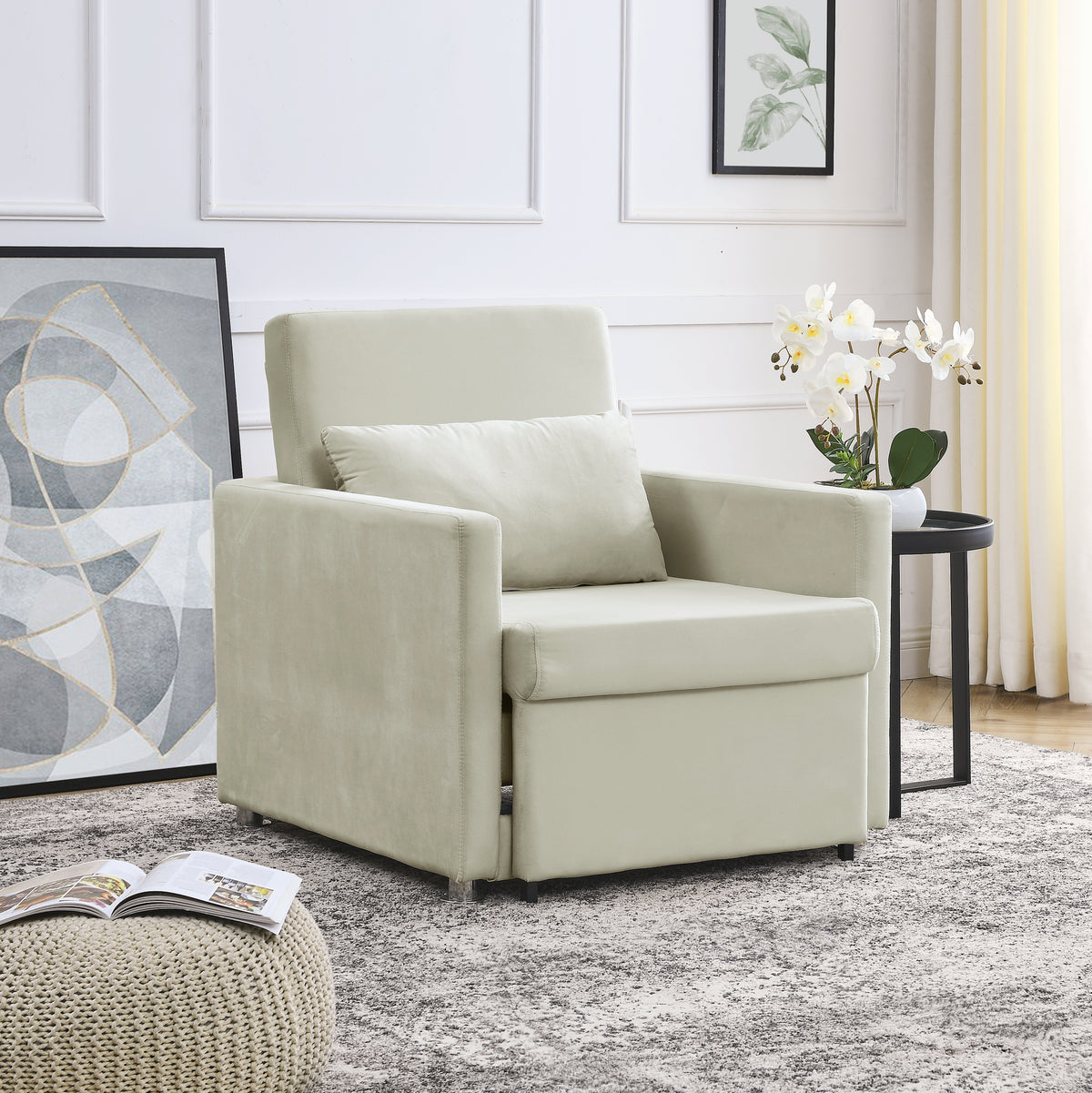 Beige Velvet Convertible Chair Bed Y277917