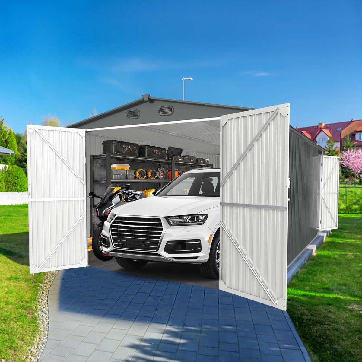 20x13 ft Metal Garage Shed with 2 Doors and 4 Vents M5652