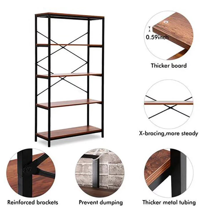 5-Tier Wood and Metal Bookshelf A643