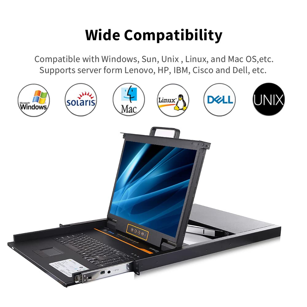 8 Port Rackmount KVM Console with 19 LCD Monitor, VGA, 1U, 1280×1024 W81562